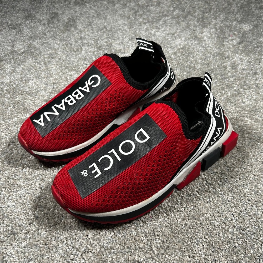 Dolce & Gabbana Sorrento Red Mesh Logo Slip On Sneakers Luxury Trainers